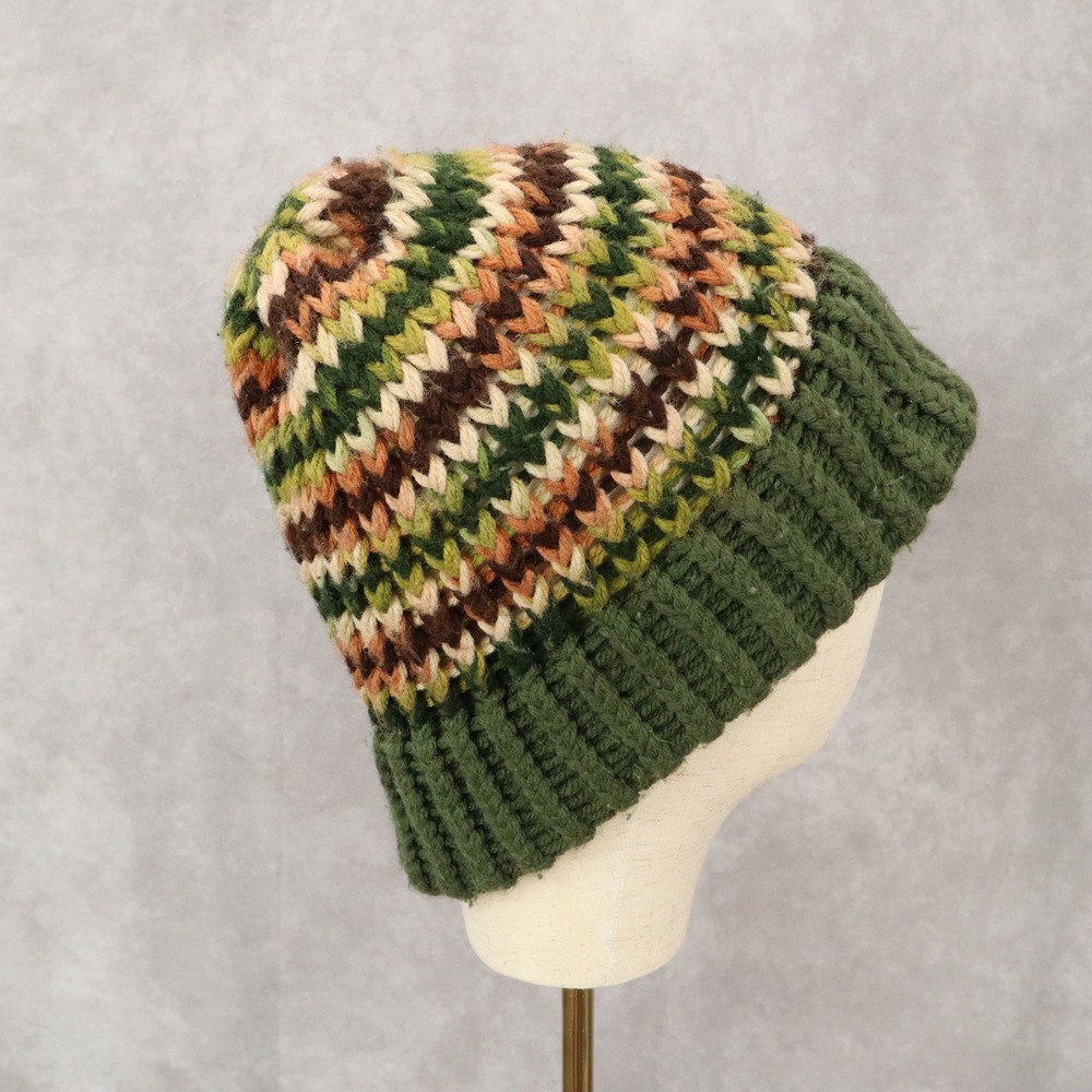 Green Multi Color Cable Knit Y2K Chunky Vintage Beanie Hat Cap OS